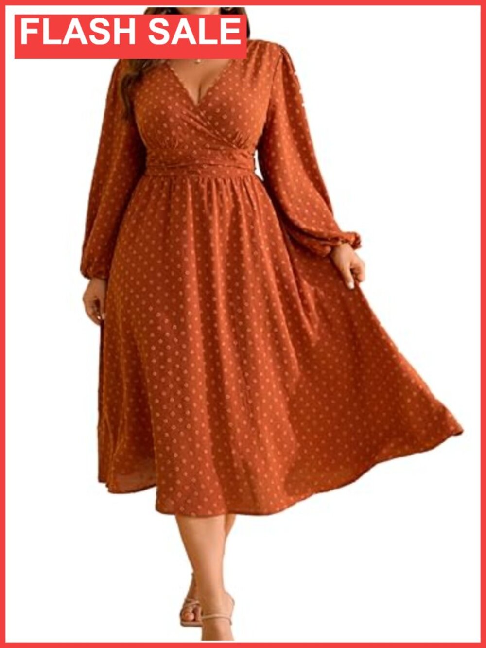 Plus Size Swiss Dot Maxi Dress V Neck Long Sleeve Fall Wedding Guest